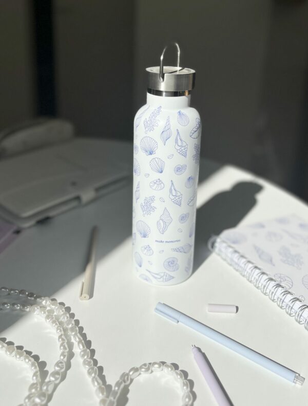 Flaška za vodo/Termovka - Školjke (750ml) bež & modra - Image 3