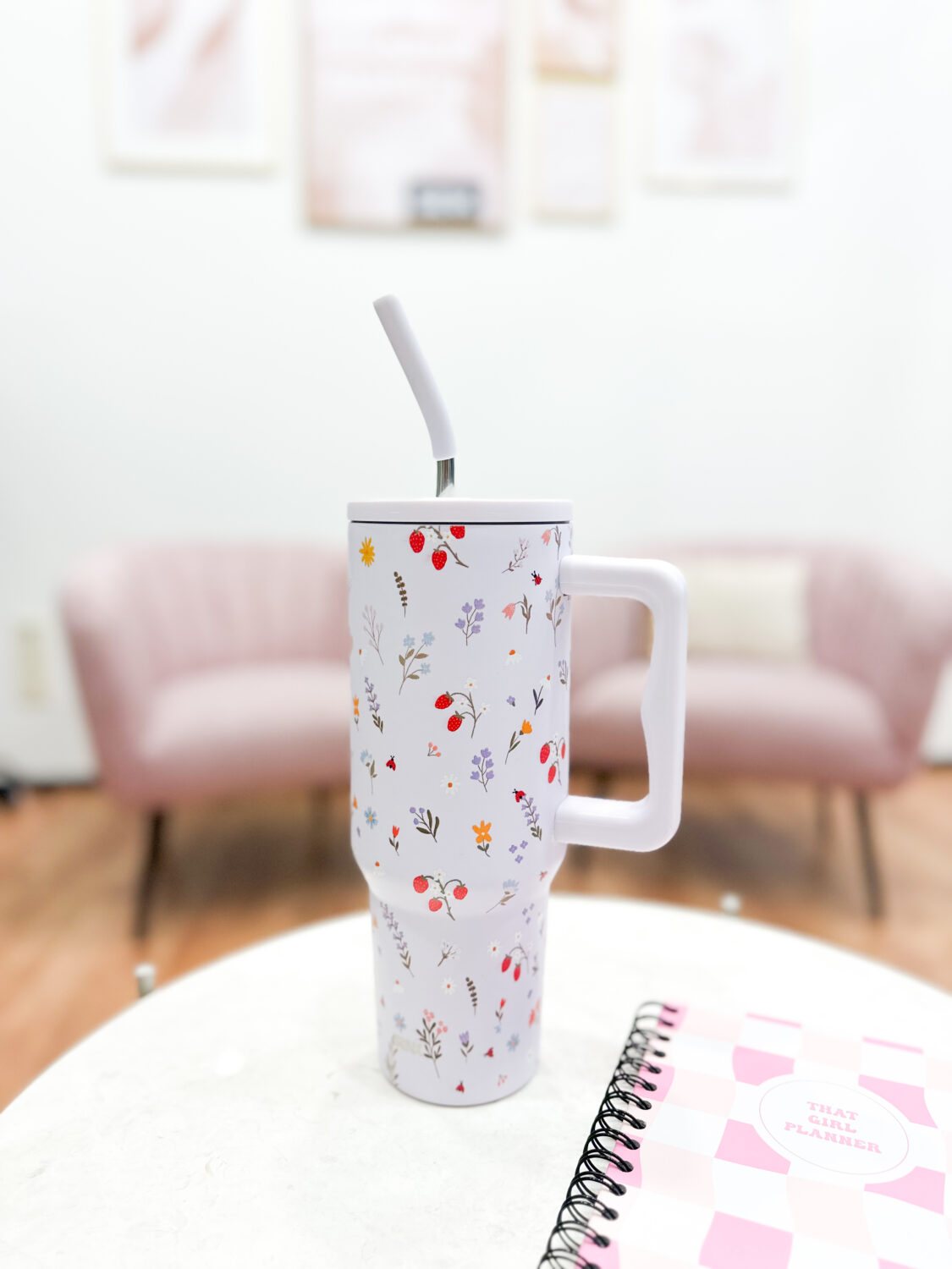 Tumbler - Beli s potiskom rož (1200ml)