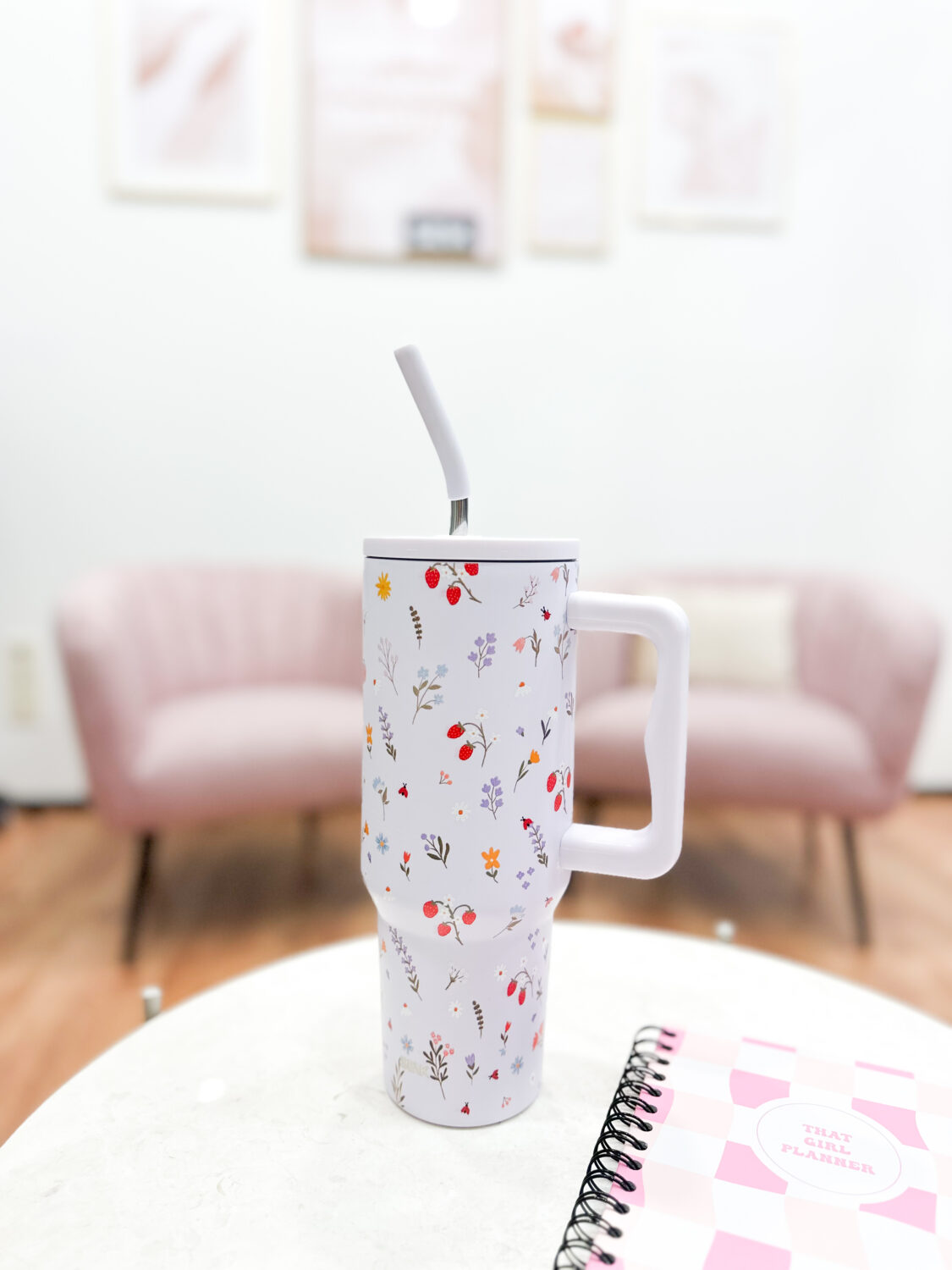 Tumbler - Beli s potiskom rož (1200ml) - slika 2