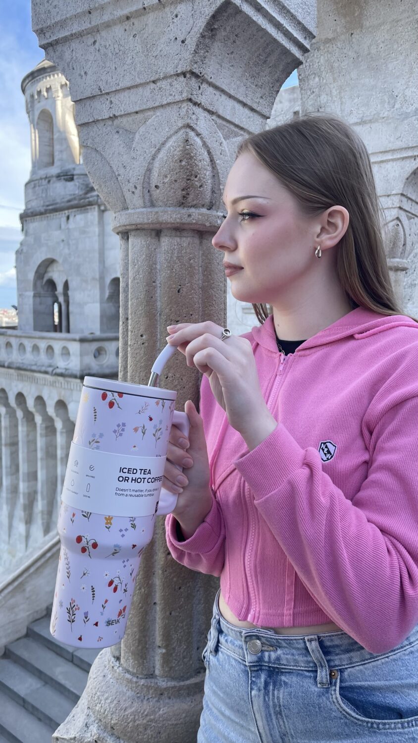 Tumbler - Beli s potiskom rož (1200ml) - slika 7