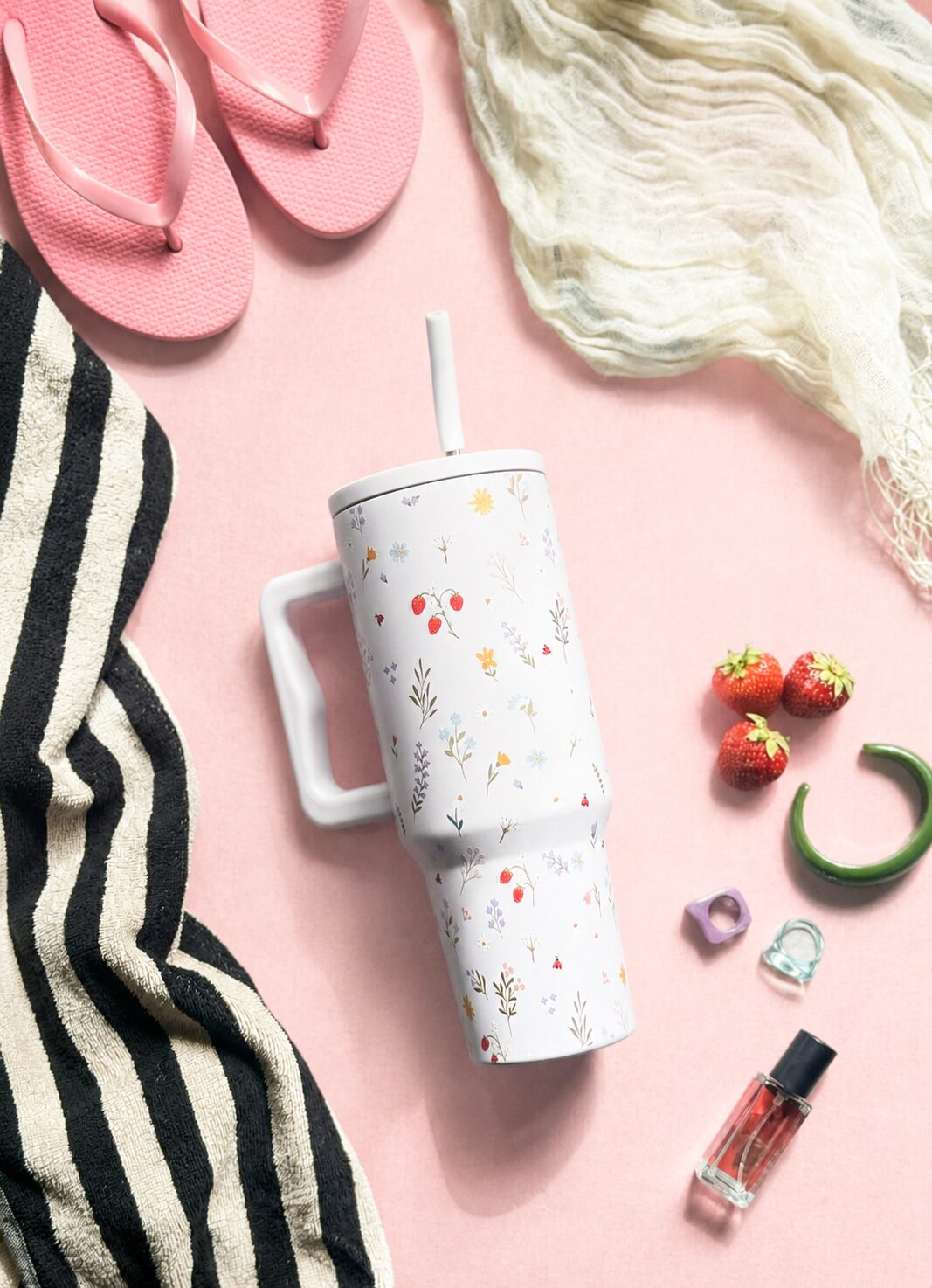 Tumbler - Beli s potiskom rož (1200ml) - slika 9
