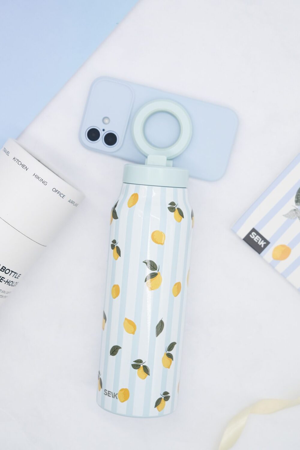 Termo steklenička za vodo 2-v-1 z magnetnim držalom za telefon – Limone (700ml) - slika 2